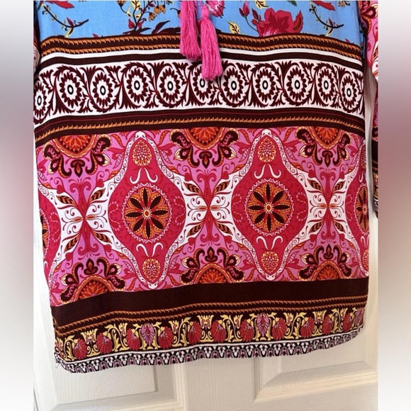 Anthropologie Aziza Embroidered Tassel Floral Blouse 3/4 Sleeve Tunic Top XL - Picture 3 of 7